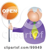 Royalty Free RF Clipart Illustration Of A Businessman Holding An Open Sign