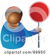 Royalty Free RF Clipart Illustration Of A Businessman Holding A Blank Red Sign