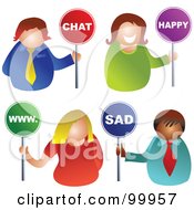 Poster, Art Print Of Digital Collage Of Business Men And Women Holding Chat Happy Www And Sad Signs