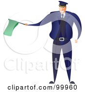 Poster, Art Print Of Male Station Master Holding A Green Flag