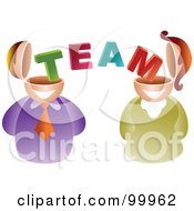 Poster, Art Print Of Business Man And Woman With Team Brains