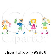 Poster, Art Print Of Stick Children With Cell Phones