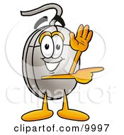 Clipart Picture Of A Computer Mouse Mascot Cartoon Character Waving And Pointing