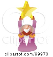 Poster, Art Print Of Businesswoman Holding Up A Gold Star