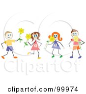 Poster, Art Print Of Stick Children With Daffodils