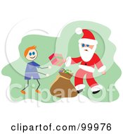 Poster, Art Print Of Santa Giving A Gift To A Stick Boy