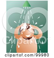 Poster, Art Print Of Man Sudsing Up His Hair In A Shower