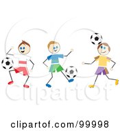 Poster, Art Print Of Stick Boys Playing Soccer
