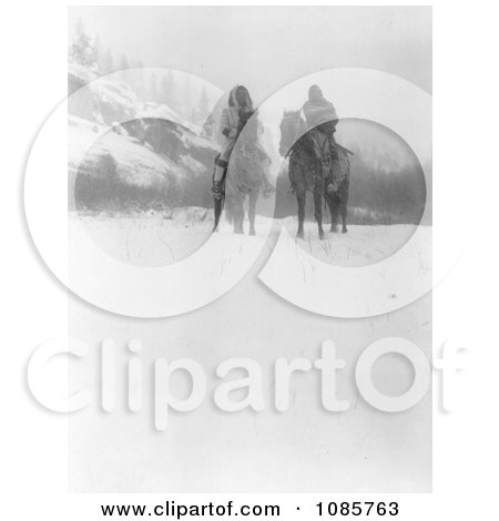 Two Apsaroke Indian Men on Horses in Winter - Free Historical Stock Photography by JVPD