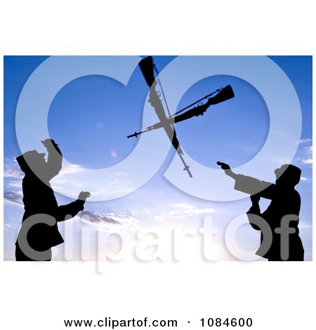 Two Silhouetted Soldiers Practicing An Over The Head Rifle Toss At Ellsworth Air Force Base - Free Stock Photography by JVPD