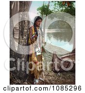 Young Native American Indian Girl Leaning Against A Tree Near A Boat On A River Bank A Personification Of Minnehaha 1904 Free Photochrome Stock Photo